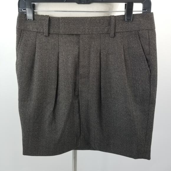 Gap Brown Wool Blend Lined Pleated Mini Skirt Pockets Front Zip Size 0 - Picture 1 of 4
